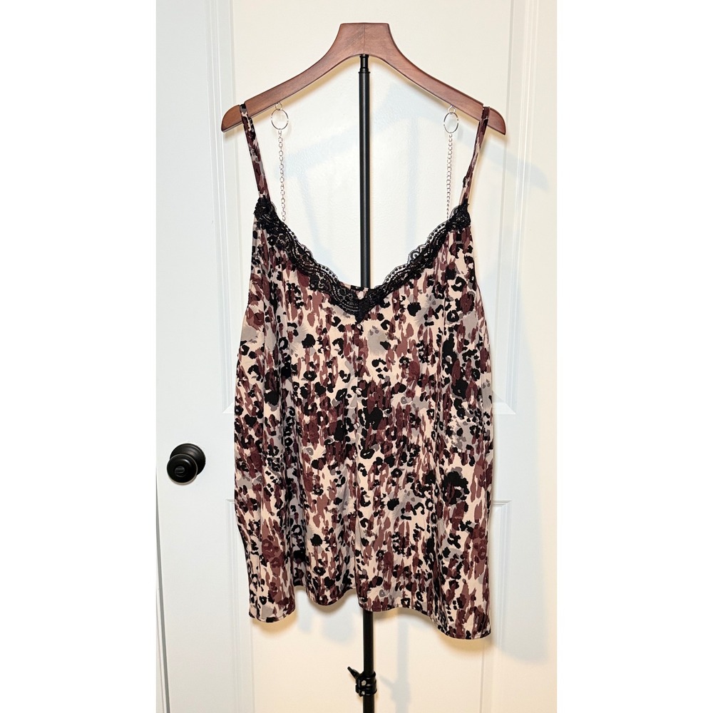 Torrid Womens Plus Size 6X Animal Print Lace Trim Cami Tank Top Brown Black